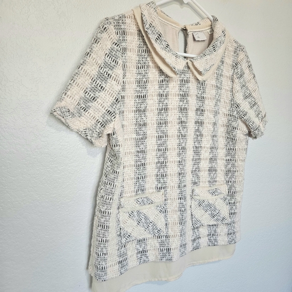 Anthropologie Postmark Striped Cadence Top Peter Pan Collar Preppy, Womens Large - Picture 4 of 8